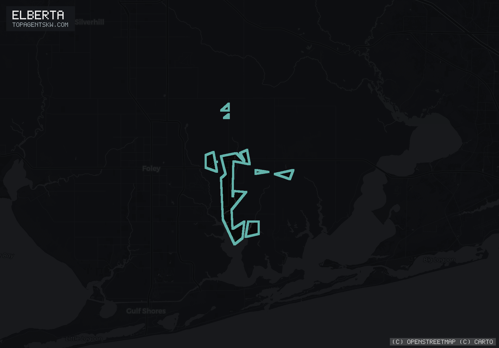 Map of the Elberta, AL service area covered by TRU Pressure Washing