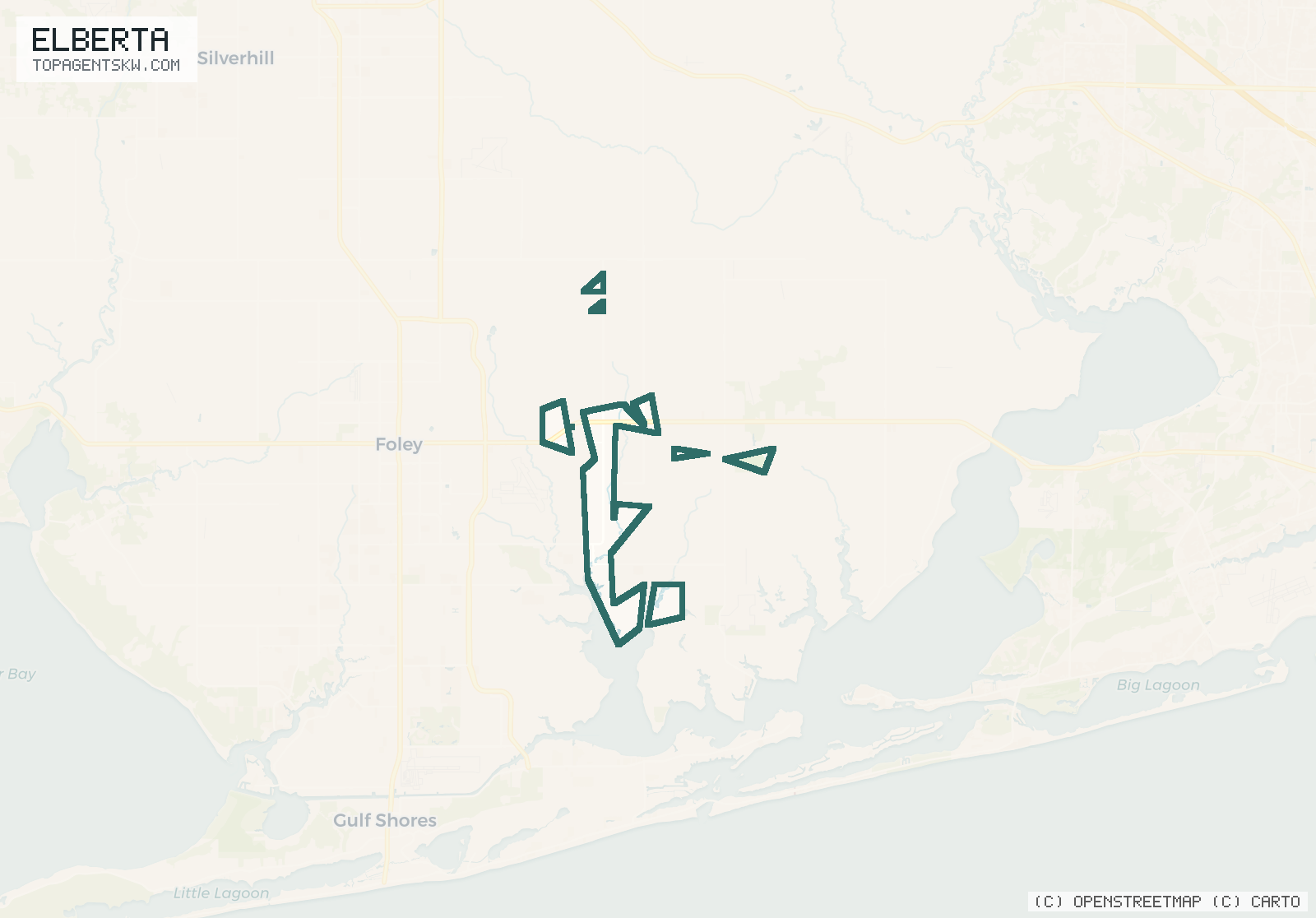Map of the Elberta, AL service area covered by TRU Pressure Washing