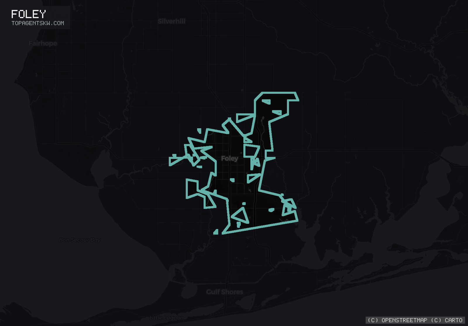 Map of the Foley, AL service area covered by TRU Pressure Washing