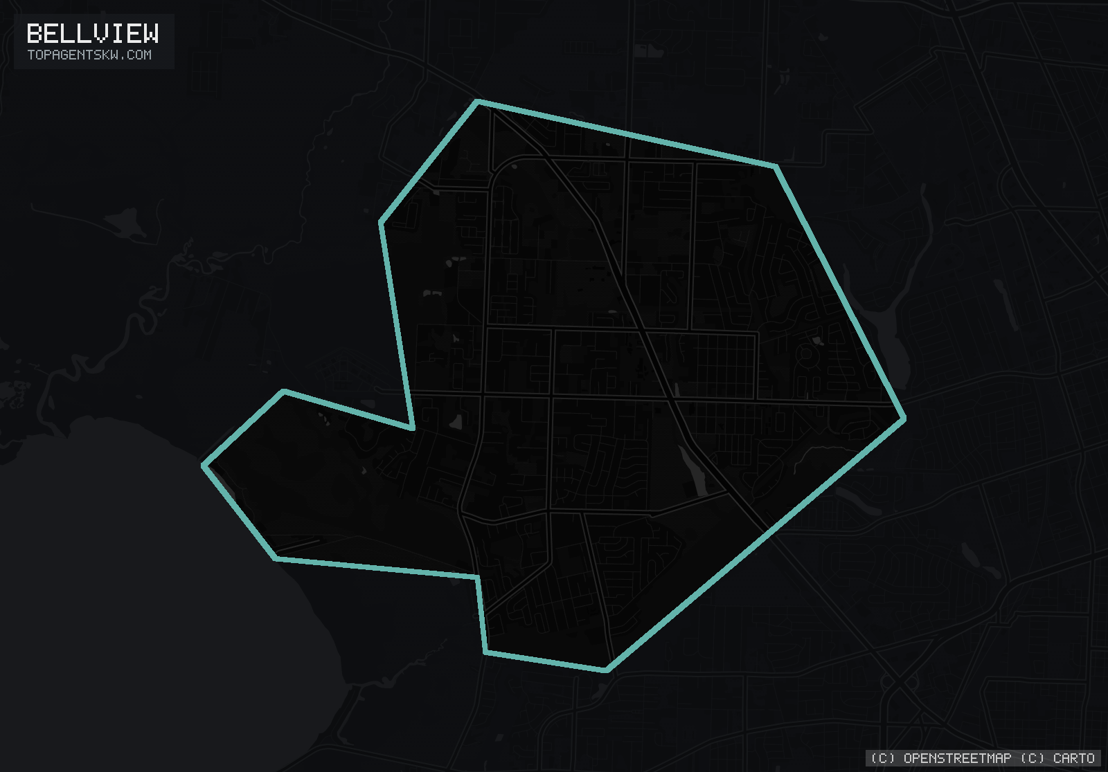 Map of the Bellview, FL service area covered by TRU Pressure Washing