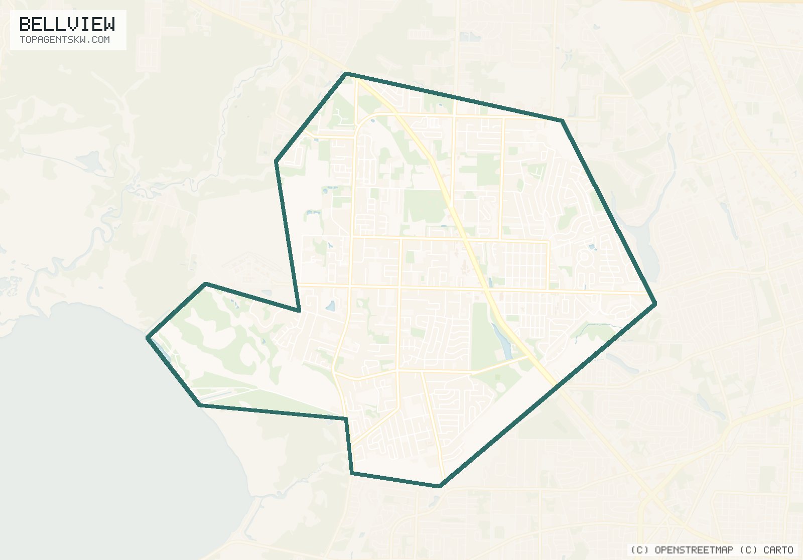 Map of the Bellview, FL service area covered by TRU Pressure Washing