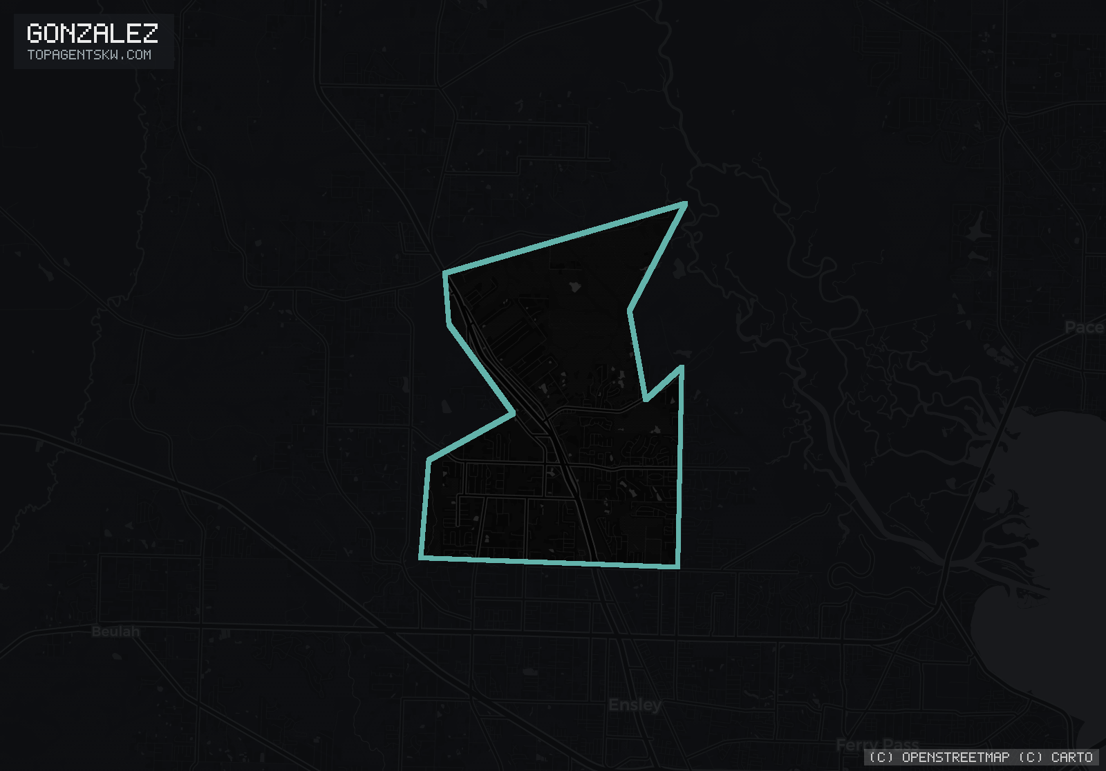 Map of the Gonzalez, FL service area covered by TRU Pressure Washing