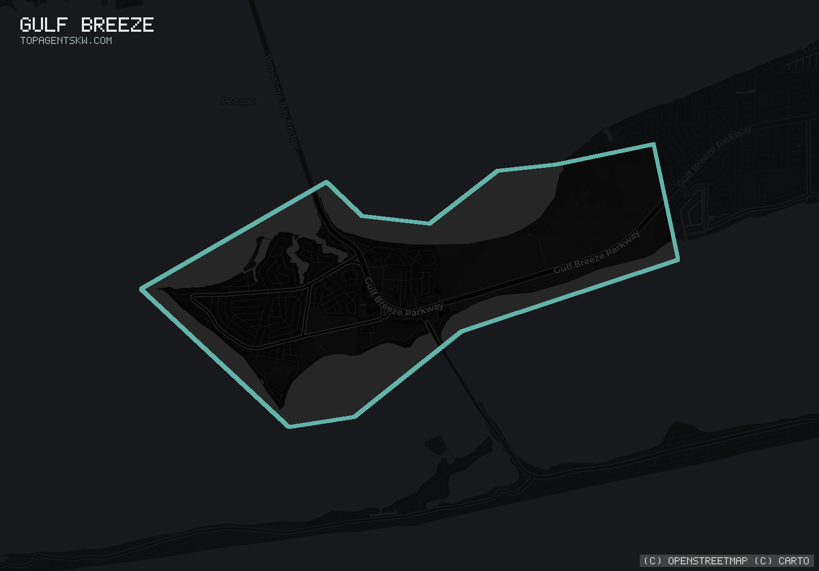 Map of the Gulf Breeze, FL service area covered by TRU Pressure Washing