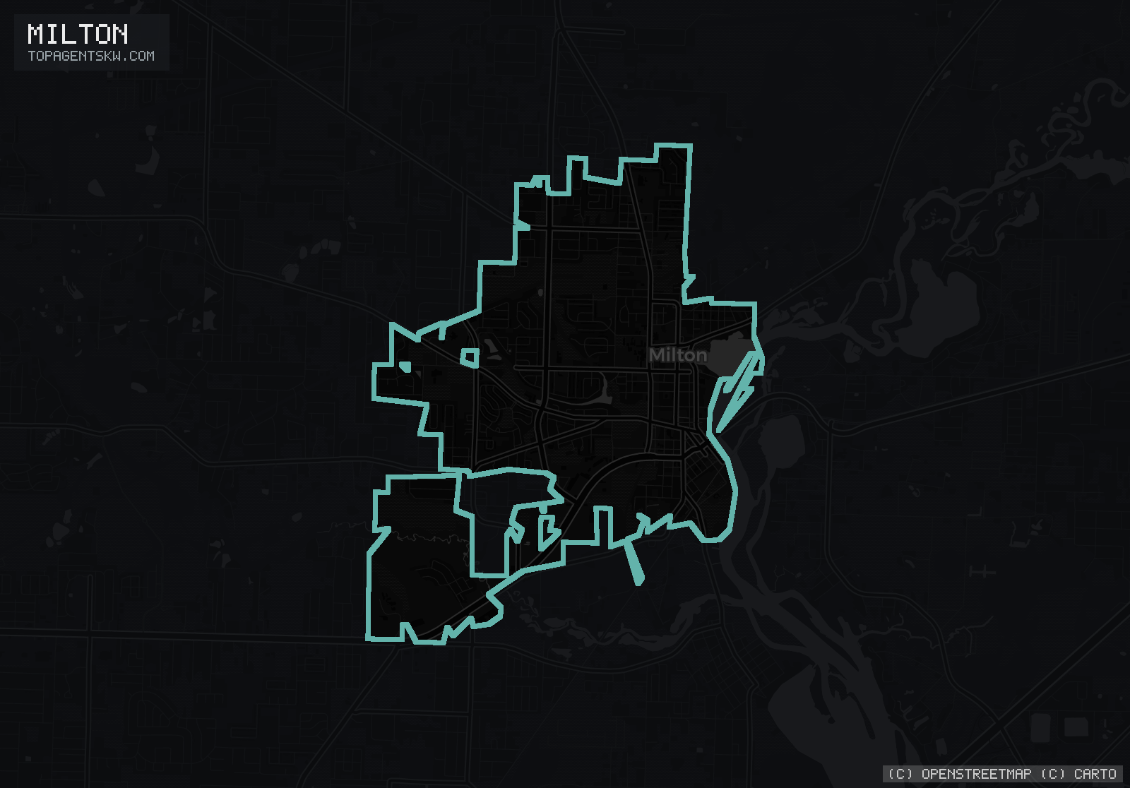 Map of the Milton, FL service area covered by TRU Pressure Washing