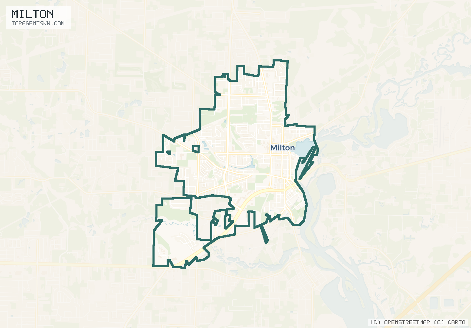 Map of the Milton, FL service area covered by TRU Pressure Washing