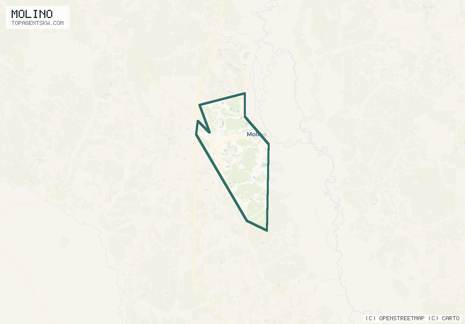 Map of the Molino, FL service area covered by TRU Pressure Washing