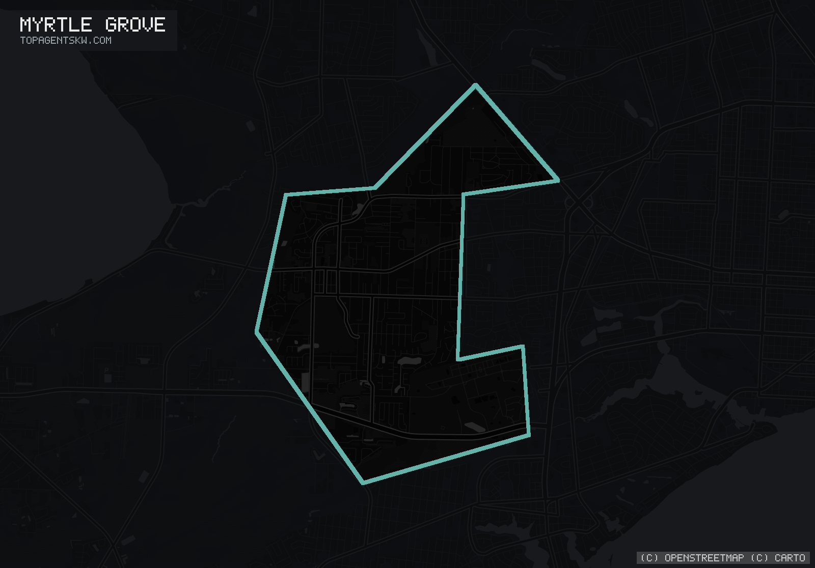 Map of the Myrtle Grove, FL service area covered by TRU Pressure Washing