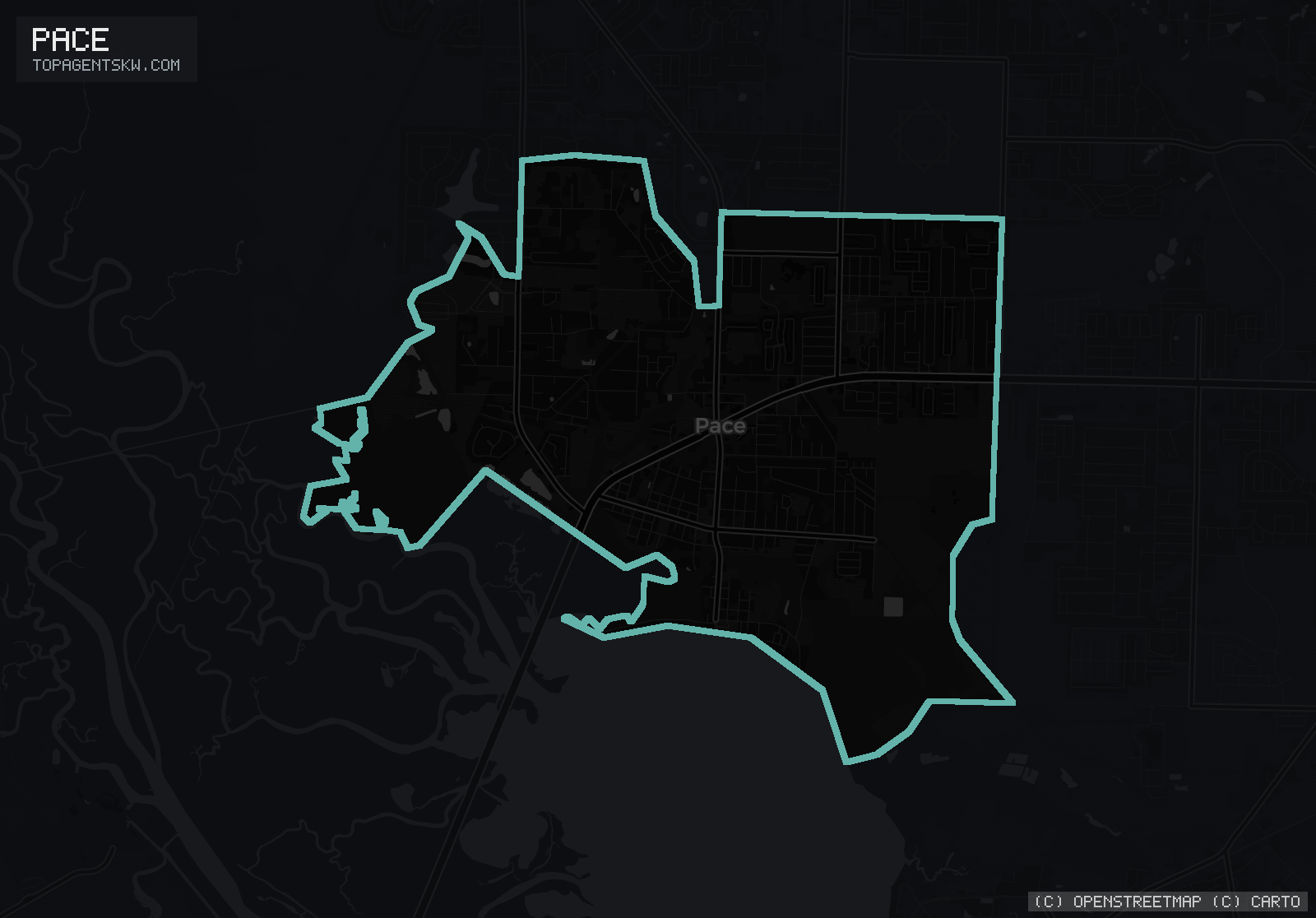 Map of the Pace, FL service area covered by TRU Pressure Washing