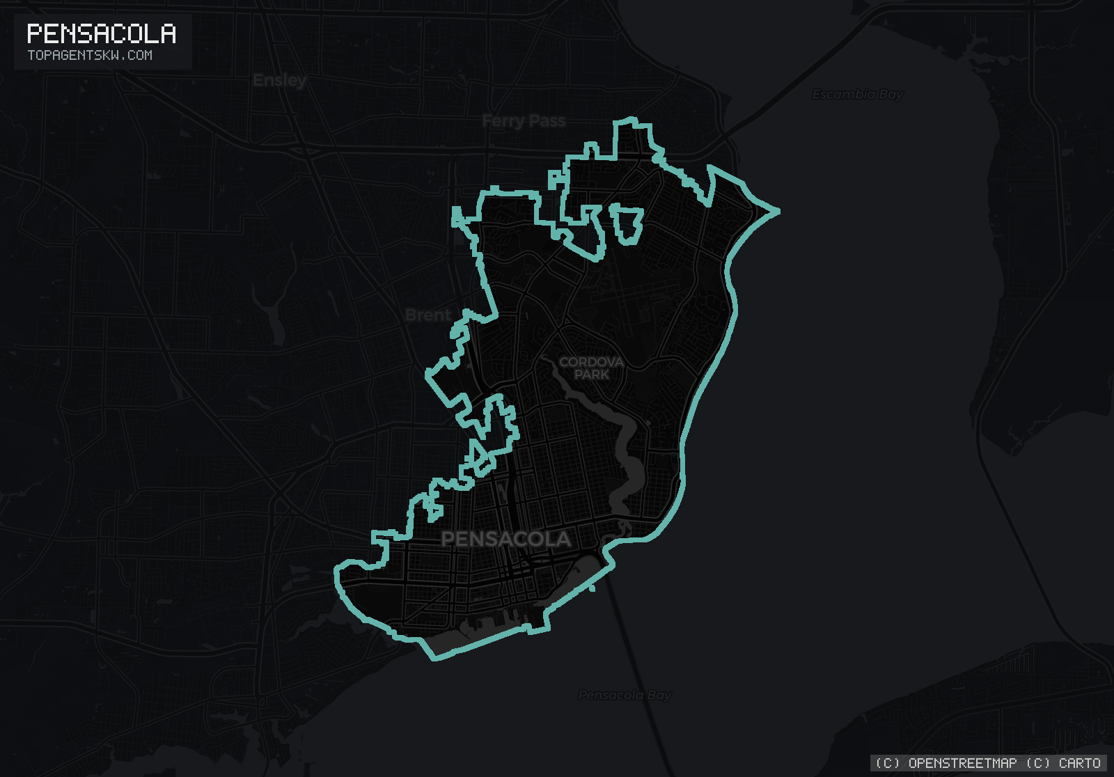 Map of the Pensacola, FL service area covered by TRU Pressure Washing