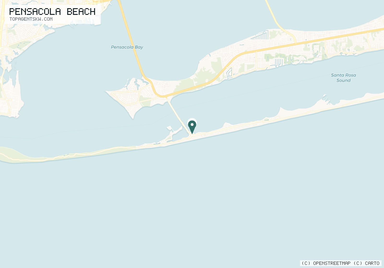 Map of the Pensacola Beach, FL service area covered by TRU Pressure Washing