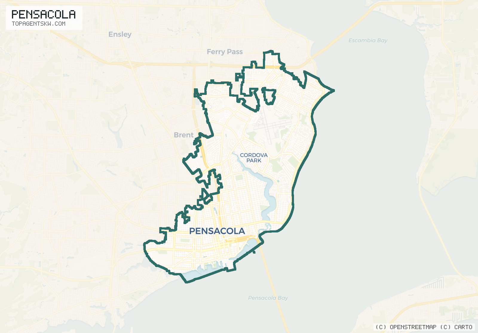 Map of the Pensacola, FL service area covered by TRU Pressure Washing