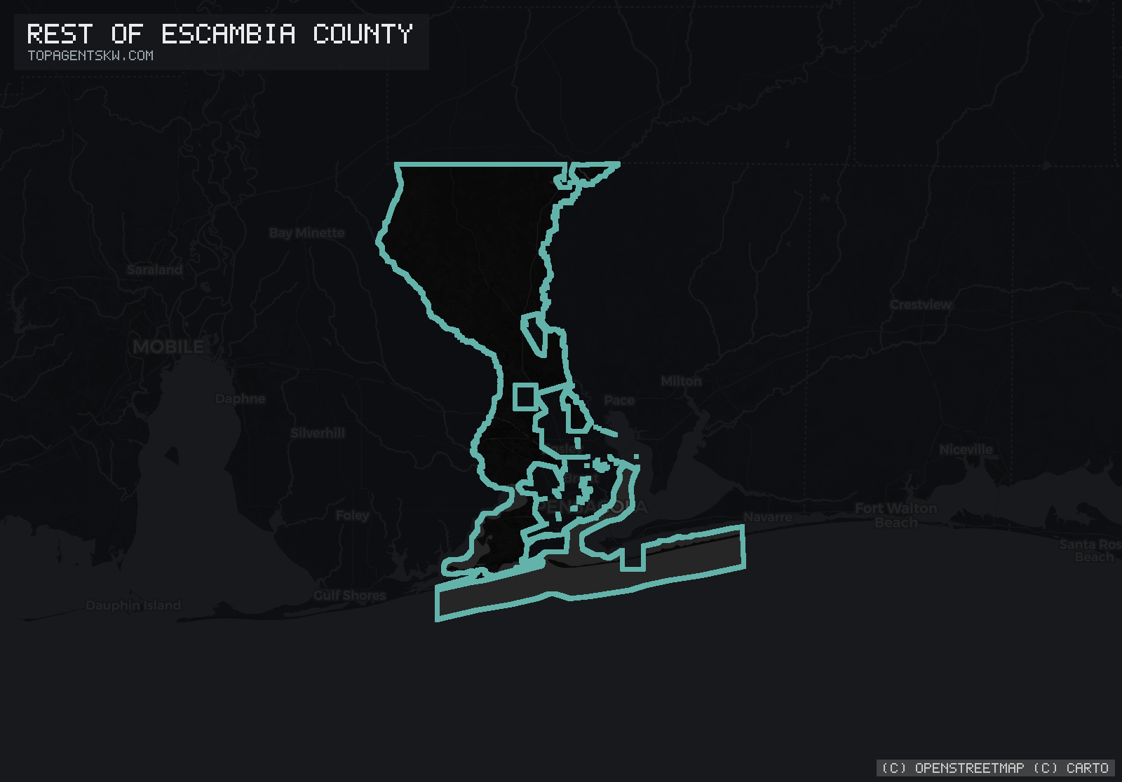 Map of the Rest of Escambia County, FL service area covered by TRU Pressure Washing