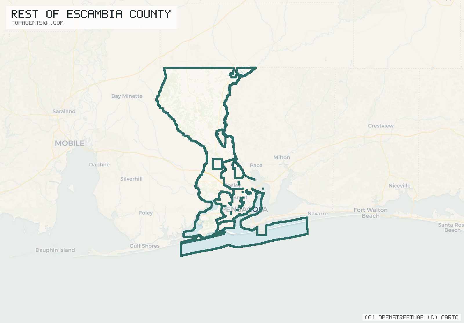 Map of the Rest of Escambia County, FL service area covered by TRU Pressure Washing