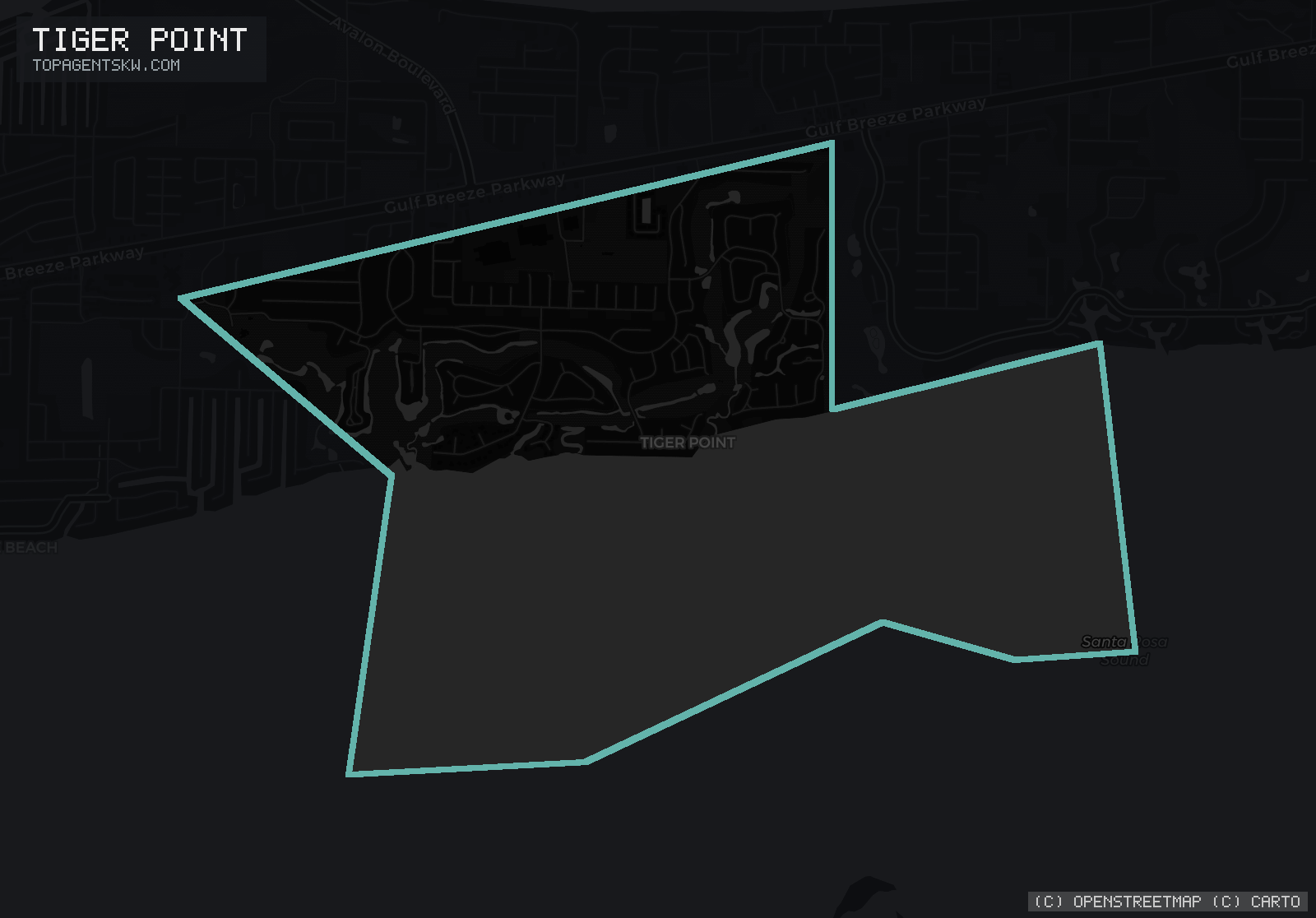 Map of the Tiger Point, FL service area covered by TRU Pressure Washing