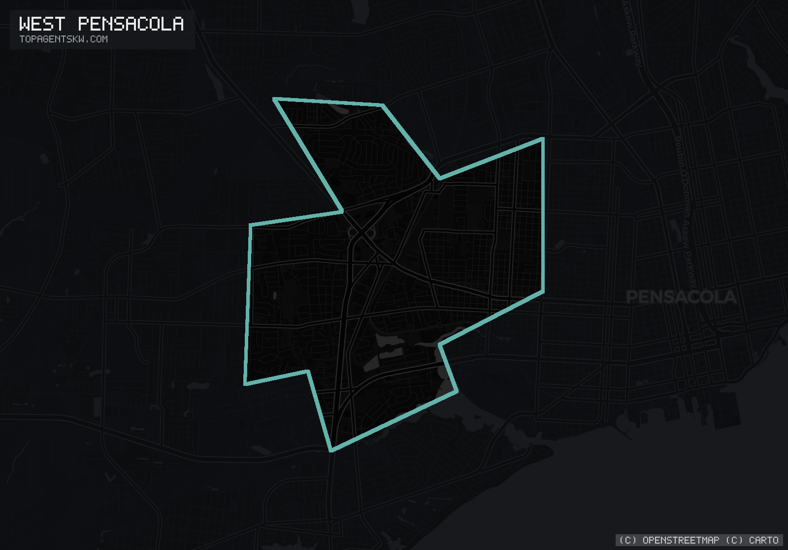 Map of the West Pensacola, FL service area covered by TRU Pressure Washing