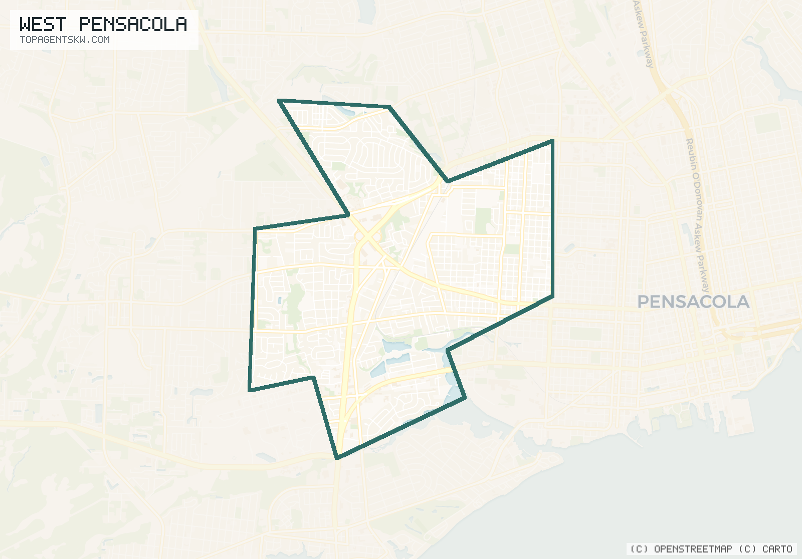 Map of the West Pensacola, FL service area covered by TRU Pressure Washing