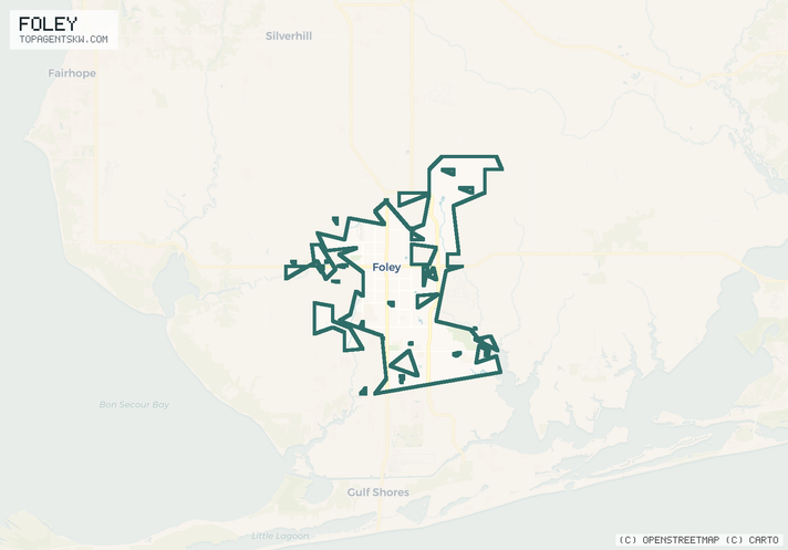 Map of the Foley, AL service area covered by TRU Pressure Washing