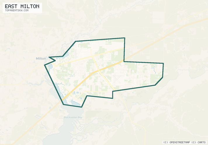 Map of the East Milton, FL service area covered by TRU Pressure Washing