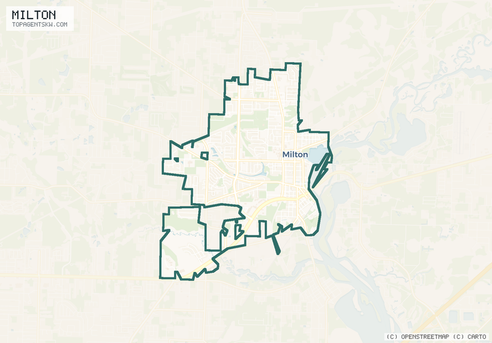 Map of the Milton, FL service area covered by TRU Pressure Washing