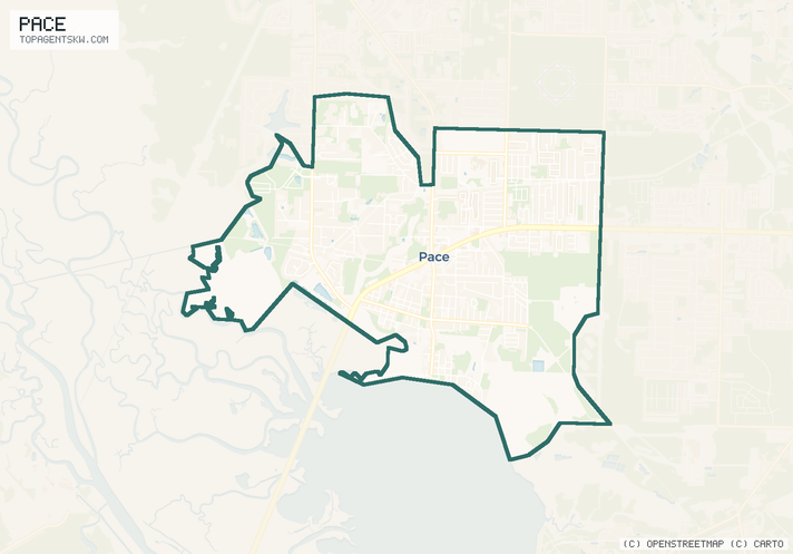 Map of the Pace, FL service area covered by TRU Pressure Washing