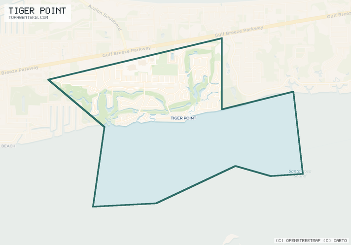 Map of the Tiger Point, FL service area covered by TRU Pressure Washing