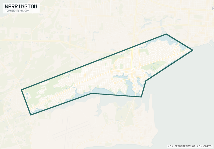 Map of the Warrington, FL service area covered by TRU Pressure Washing